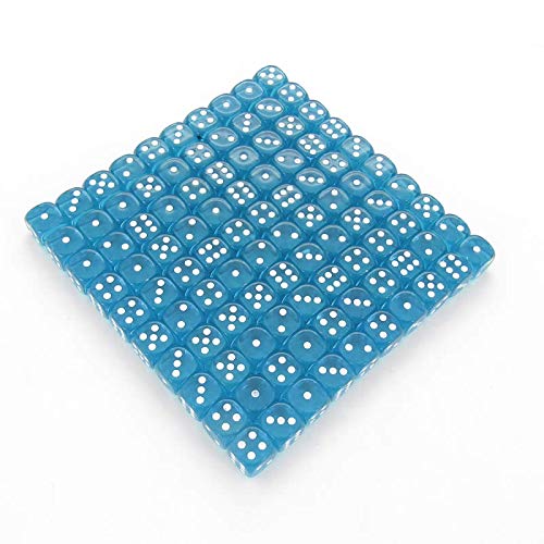 Teal Translucent Dice with White Pips D6 12mm (1/2in) Pack of 100 Wondertrail