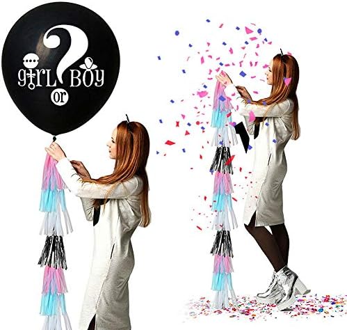 Gender Reveal Party Jumbo 36-inch"Girl or Boy?" Black Latex Balloon w/blue and pink confetti 3ft Baby Shower 36"
