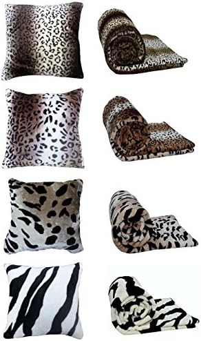 LUXURY ANIMAL FAUX FUR THROW , FAUX FUR ANIMAL CUSHION AND CUSHION COVERS ,SOFT AND WARM BLANKETS, IN 4 PRINTS ,(Tiger, Leopard, Lion, Zebra) AVAILABLE IN 3 SIZES (MEDIUM,LARGE,EXTRA LARGE)... (1×FILLED CUSHION (18"×18"), LEOPARD)