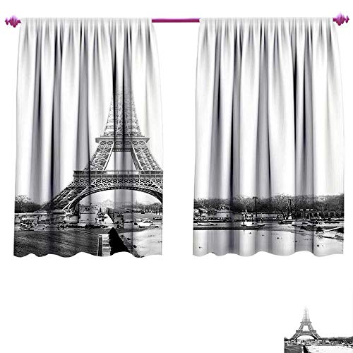 Eiffel Tower Room Darkening Wide Curtains The Eiffel Tower in Paris Historic Famous Landmark Wintertime Picture Print Waterproof Window Curtain W84 x L72 Black White