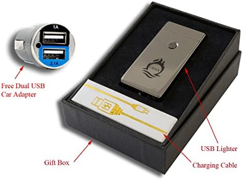 NEW Dual Arc USB Rechargeable Lighter Windproof Electric Flameless Durable and Safe with Free Dual USB Car Charger Adapter by CDXX USA