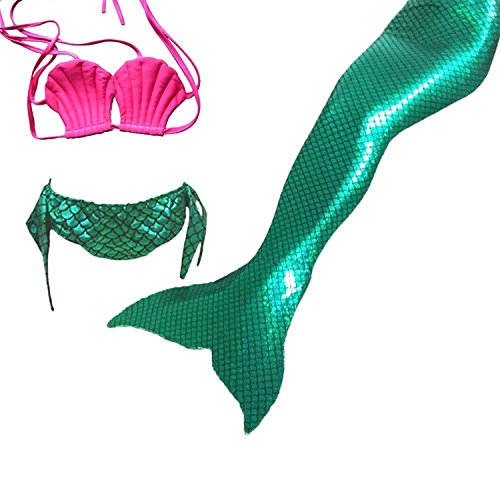 Girls 3 Pcs Swimsuit Mermaid Tail Swimwear Swimmable Bikini Set Costume for Swimming