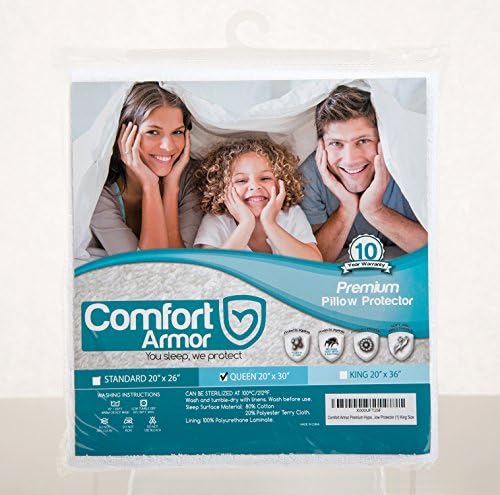 Comfort Armor Pillow Protector Queen Size Premium Hypoallergenic Bed Bug Proof Zippered Qty 1