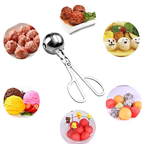 Proshopping 2 Set Stainless Steel Meat Baller, Non-Stick Meatball Scoop Maker, Cake Pop Baller, Cookie Dough Tongs - for Meatball, Cake, Ice Cream, Melon Fruits (Small Size 1.38" + Large Size 1.85") - Thumbnail 2