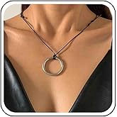 Erimberate Bohemian Large Circle Pendant Necklace Black Leather Choker Necklace Silver Karma Circle Necklace Hollow Circle Choker Necklace Vintage Circle Ring Necklace Adjustable Necklace Jewelry for