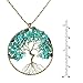 AeraVida Eternal Tree of Life Simulated Turquoise Brass Beads Long Necklace