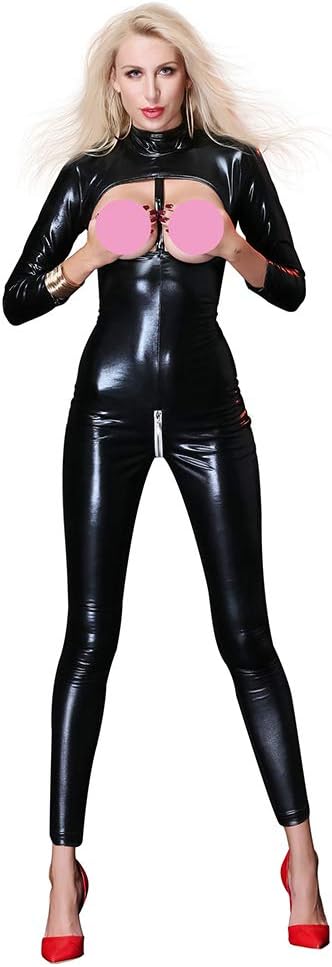 MWHDS Ladies Sexy PVC Faux Leather Catfight Catsuit Fancy Dress Costume Jumpsuit Full Outfit Fancy Dress Clothing Costume PU Bodysuit Jumpsuits Women Christmas,M