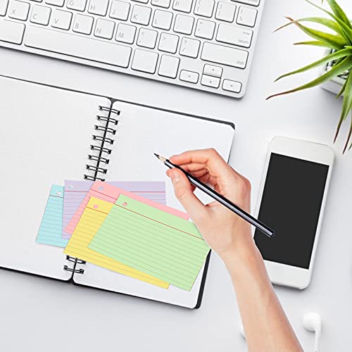 Koogel A7 Ruled Index Cards, 400Pcs Revision Cards Assorted Colours Record Cards for Office School Learning