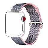 Tentan Woven Nylon Strap Replacement Nylon Band for Apple Watch Band Series 3 Series 2 Series 1 All Versions (38mm Light Pink/Midnight Blue)