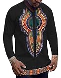 Dellytop Men's Long Sleeve African Printed Button Down Shirt Tops