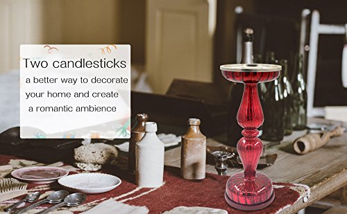 Dolucky Illuminated Mercury Glass Pedestal Pillar Candle Holder Set of 2 Red