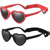 JINHUIBBA Baby Heart Sunglasses with Strap Flexible Polarized Heart Shaped Sunglasses for Toddler Newborn Ages 0-24 Months