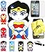 Bukit Cell 3D Superhero Case Bundle 4 Items: Wonder Woman Cute Justice League Soft Silicone Case for iPod Touch 4 4g 4th Generation + Cleaning Cloth + Screen Protector + Metallic Stylus Touch Pen