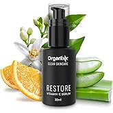 Organixx Restore Vitamin C Serum, Daily Face Serum With Hyaluronic Acid, Organic Vitamin E, Witch Hazel, Glycerin, & Aloe Vera, Brightening Formula, Gentle on Sensitive Skin, Vegan Skin Care, 1 FL Oz