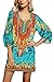 Women Bohemian Neck Tie Vintage Printed Ethnic Style Summer Shift Dress (S, Pattern 1)