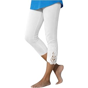 Capri Pants for Women Stretchy Tummy Control Workout Leggings Casual Slim Comfy Athletic Gym Yoga Lace Cropped Pant