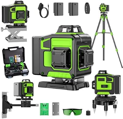 Nivel Laser Autonivelante 360 Grados, Nivel Láser Verde 16 Líneas, 2 x 360 Horizontal y 2 x 360 Verticales, 2 x Batería, Montaje en Pared, Control Remoto, Base Magnética, Soporte Giratorio, Trípode