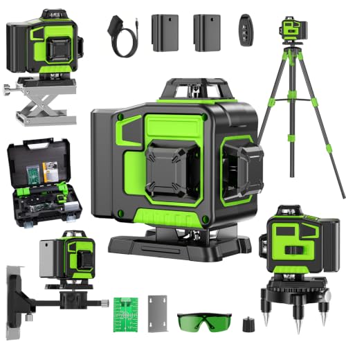Nivel Laser Autonivelante 360 Grados, Nivel Láser Verde 16 Líneas, 2 x 360 Horizontal y 2 x 360 Verticales, 2 x Batería, Montaje en Pared, Control Remoto, Base Magnética, Soporte Giratorio, Trípode