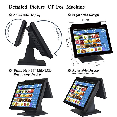 ZHONGJI 15 Inch Point Of Sale Cash Register Sales Bundle (Intel J1800 2.4GHz/64G SSD/4GBRAM) With Cash Box,80mmThermal Printer&Paper,Keyboard and Mouse For Restaurant Bars SMEs (MS-818D)
