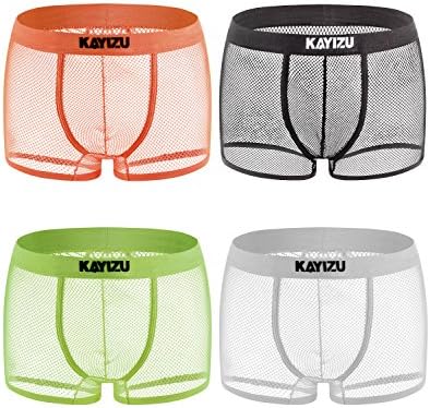 KAYIZU Brand Men's Underwear Sexy Mesh Transparent Boxer Brief (4-Pack)