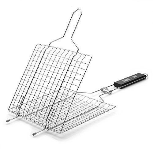 TOPCHANCES BBQ Barbecue Grilling Basket Roast Folder Tool with Wooden Handle (4 Pcs)