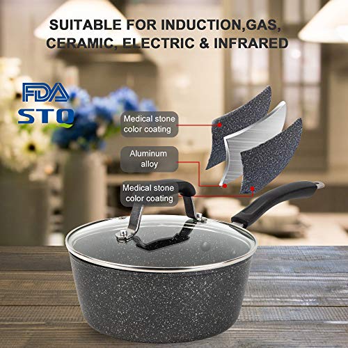 Re.cook 2.5 Quart Sauce Pan with Glass Lid, Small Soup Pot Nonstick