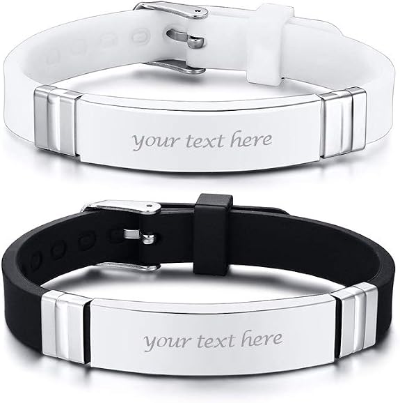 JewelryWe Personalisiertes Edelstahl-Silikon-Armband Mit Gravur – Verstellbar Für Männer, Frauen & Kinder