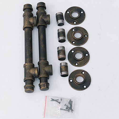 Industrial Pipe Barn Door Handles and Pulls,Antique Front/Exterior/Interior Door Cabinet Handle,Rustic Gate Handles Cast Iron Grab Bar 12in Oil Rubbed Bronze(2pcs)