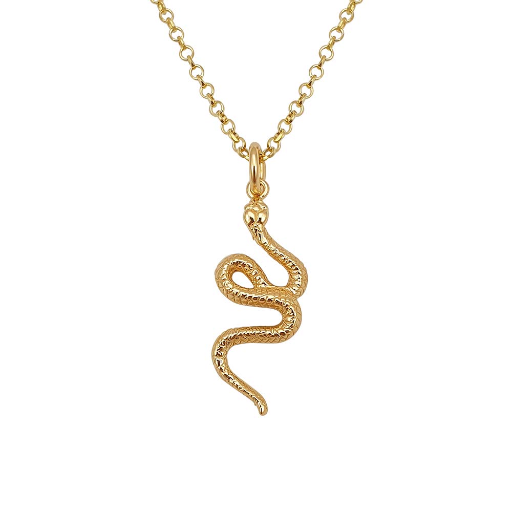 Kiara Jewellery Yellow Gold Plated 925 Sterling Silver Chinese New Year Snake Pendant On Matching 18" Italian Diamond Cut Chain.