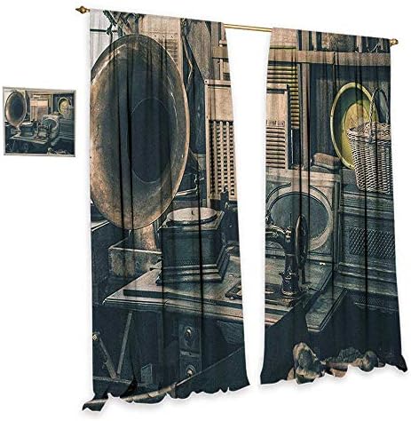 homefeel Antique Window Curtain Fabric Antique Store Inventory Old Gramophone Sewing Machine Other Early Twenty Century Stuff Drapes for Living Room W120 x L84 Sepia