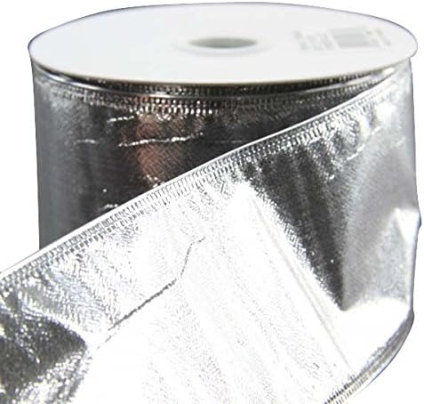 Jascotina 0769120083 2.5" x10 Yard Metallic Silver Wired Lame Ribbon