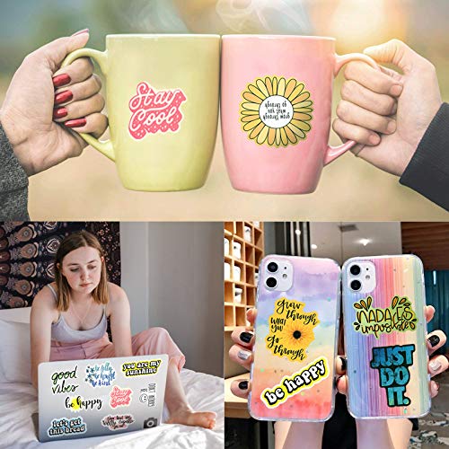 100PCS Inspirational Stickers for Water Bottles, Positive Vinyl Quote Stickers for Planner, Laptop, Funny Motivational Stickers for Adults, Girls, Women, Teachers, Students, Waterproof Sticker Pack