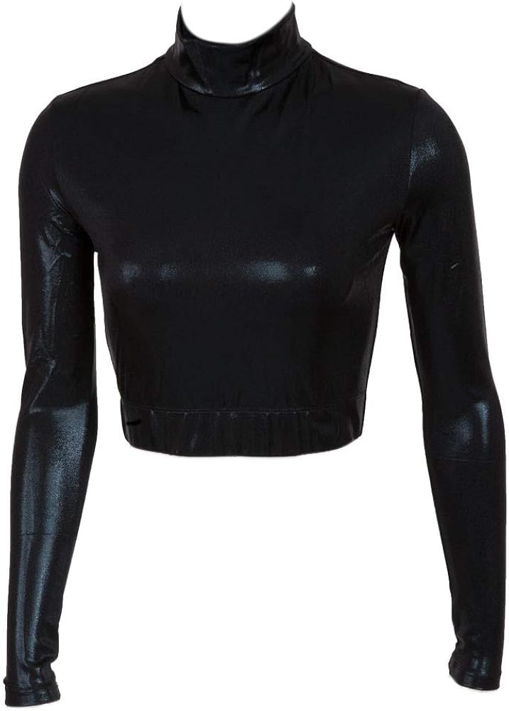 Amazon.com: Cheer Fantastic Metallic Mock Turtleneck Midriff Size Youth Medium Black: Clothing
