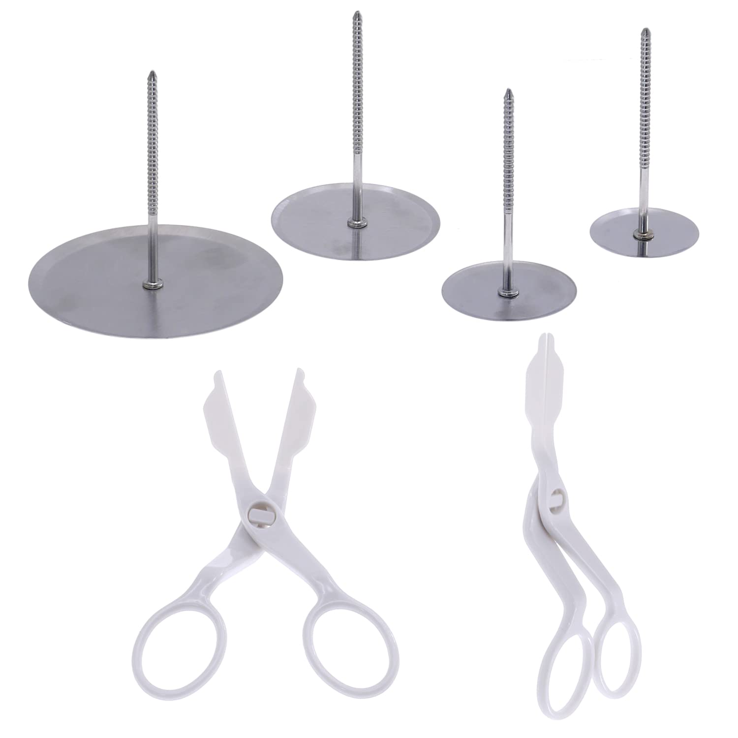 DBOO Cake Flower Nail and Flower Lifters Set - 6 Pcs Piping Flower Scissors & Flower Nail Tool Kit, Stainless Steel Cake Cupcake Decor Baking Tools for Cake Icing Flowers Decoration (4 Sizes)