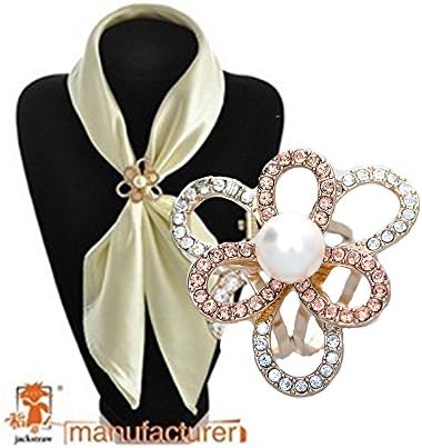 Estony Dual Pearl Scarf Buckle Brooch Clips Pin for Women