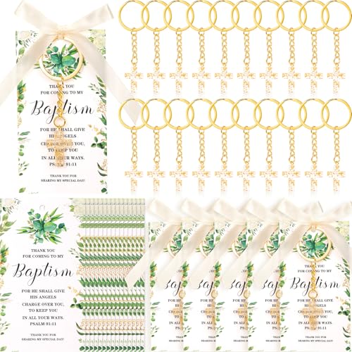 baptism party favors gold cross keychain