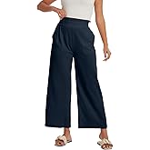 Les umes Women's High Waist Wide Leg Pants Cropped Cotton Summer Casual Trousers with Side Pockets