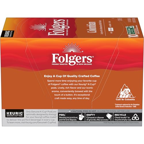 FOLGERS COLOMBIAN COFFEE, MEDIUM ROAST, KEURIG K-CUP PODS, 10 COUNT BOX