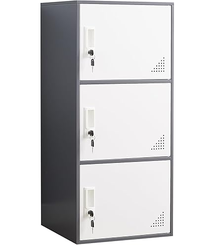 Giantex Metal Locker Cabinet – 40" Tall, 3-Tier Vertical Storage With Lockable Doors, Adjustable Feet, Anti-Topple Device – For Employee, School, Gym, Garage
