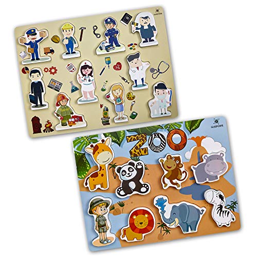 Gleeporte Wooden Chunky Puzzle Profession People Pieces - Learning Educational Puzzle Board with Free Standing Pieces for Toddlers & Kids (10 pcs)