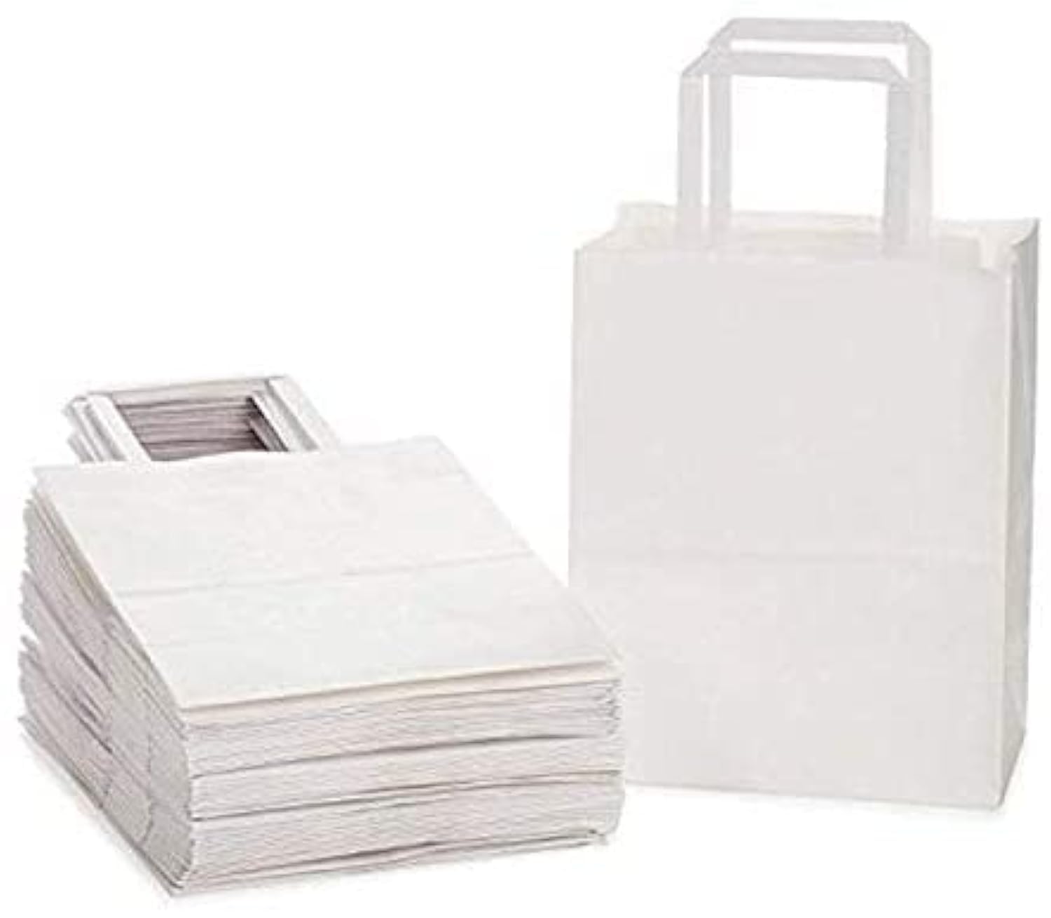 Sabco - Kraft White Paper Bag With Handles - SOS Flat Block Bottom - Ideal As Disposable Lunch Bag, Shopping, Gift, Takeaway, Party. Etc. (100, Small)