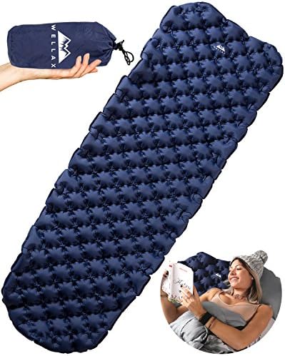 WELLAX Ultralight Air Sleeping Pad - Inflatable Camping Mat for Backpacking, Traveling and Hiking Air Cell Design for Better Stability & Support -Plus Repair Kit
