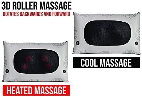 Wireless Heated Shiatsu Massage Lumbar Back Cushion - Rechargeable, Plush Leather Home Deep-Massage Pillow - Comes in a Attractive Carry On Travel Gift Box