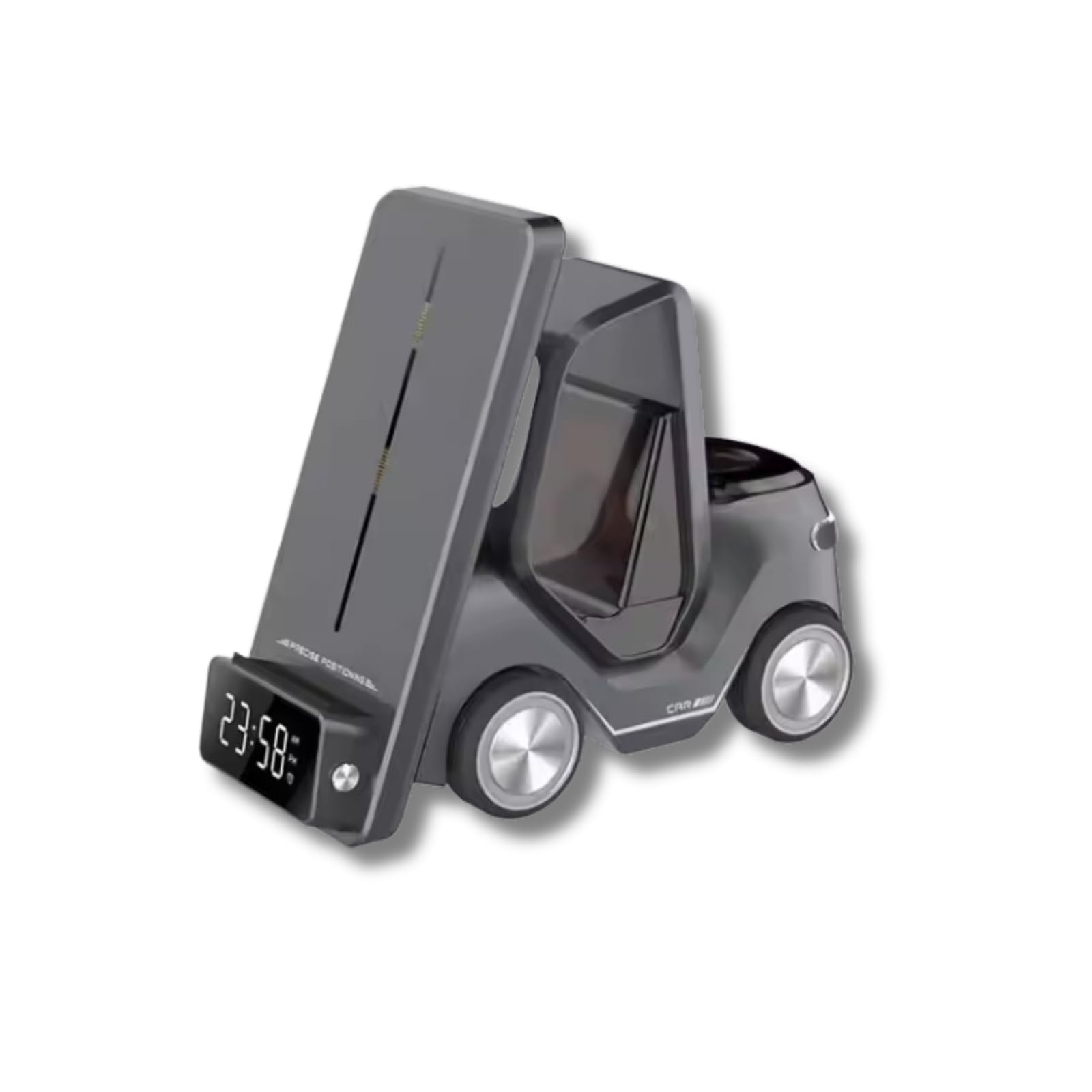 Wireless Charging Station | Support Wireless Charging | Android | Mobile – Clock – Earphones | Multifunction | Clock-Alarm-Light | Stand| Digital Display | Automatic Adjustment | (Grey)