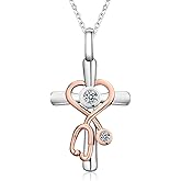 Gemtailor Stethoscope Cross Necklace for Women - 925 Sterling Silver Nurse Jewelry Gift with Heart Pendant Graduation Gift for Nurses Doctor Medical Student