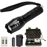 AKDSteel LED Flashlight 1000 Lumens 5 Modes Zoomable Adjustable Focus Sturdy Aluminium Handheld Portable Outdoor Waterproof Torch with Rechargeable Battery and Charger for Hiking, Camping, Emergency