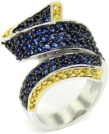 2-tone Curly Ribbon Cocktail Ring w/pav?Blue/Gold CZs