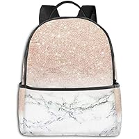 Fashion Durable Unisex Backpack, Water Resistant Anti Theft Notebook Computer Bag Middle High School Student Bookbag Travel Daypack - Rose Gold Marble