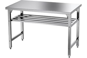 STEELAID Stainless Steel Worktable Workstation with Adjustable Shelf - 47"x24"x31" Prep or Serving Station with Folding Legs Use for Home & Commercial Kitchens Hotels Restaurants Laundry Room & More