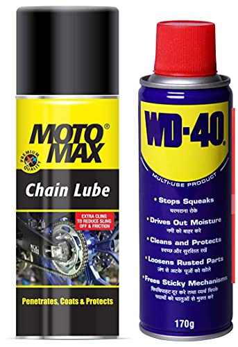 Pidilite WD-40, Multipurpose Spray, 170g + Pidilite Motomax Chain Lube Spray, 200ml, Chain Cleaner and Chain Lube combo for All Bikes